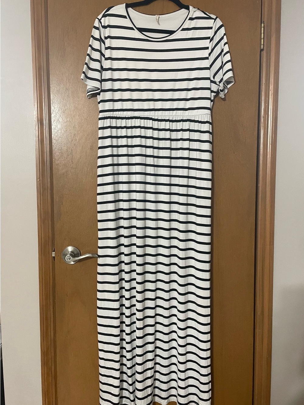 Bellamie Black & White Striped Short-Sleeve Maxi Dress
